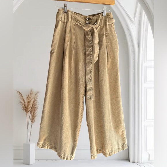 FREE PEOPLE Dwell on Dreams Wide Leg Pants Trousers Tan Pleated 26 - Picture 3 of 10